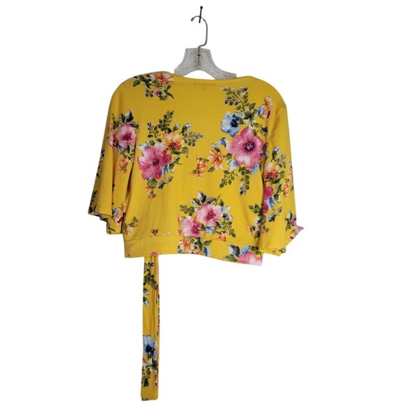 Floral Sheer Ruffle Hem Blouse 1X By Weekend Suzanne Betro White/Pink/Yellow V-N - Picture 3 of 5